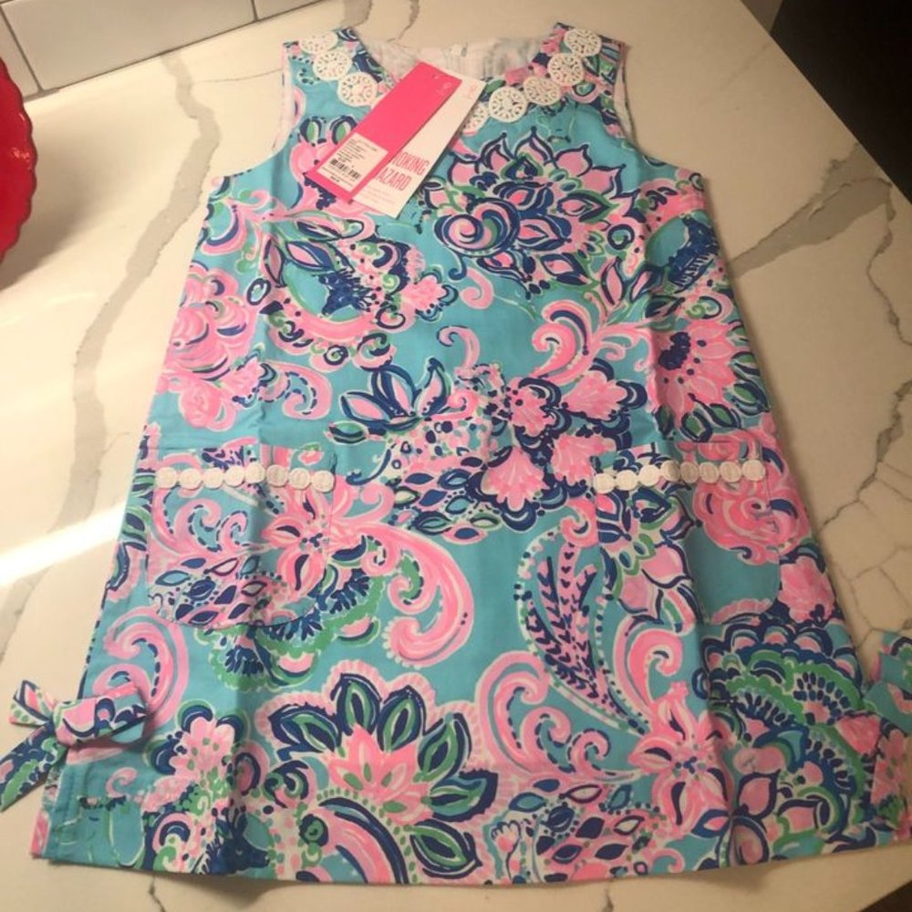 Little Lilly Pulitzer Classic Shift Dress Blue Horizon Jungle Sunrise NWT 4